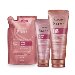 Combo Siàge Nutri Rosé: Shampoo 250ml + Refil Máscara Capilar 250g + Condicionador 200ml em Oferta na Shopee