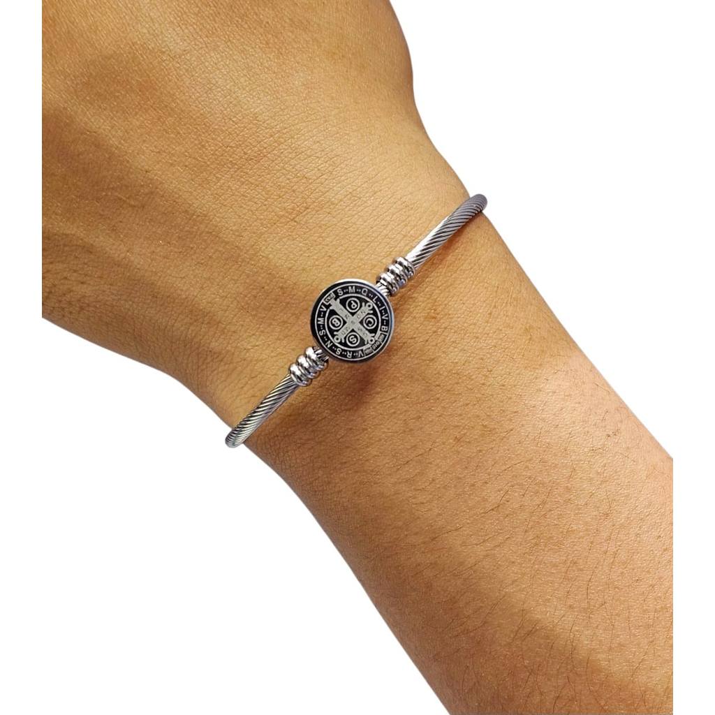 Bracelete São Bento em Aço Inoxidável | Pulseira Religiosa Estilosa Unissex