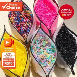 Conjunto com 500 Elásticos de Cabelo Macios e Coloridos para Meninas, sem Nó e prendedores práticos. em Oferta na Shopee