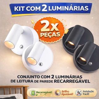 Kit 2 Peças Luminária para Quarto Sem Fio Recarregável LED Leitura Arandela de Parede Abajur de Cabeceira