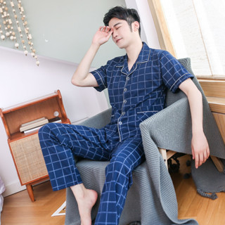Pijamas masculinos verão 100% algodão calças de manga curta estilo fino mais gordura plus Size verão ternos masculinos L em Oferta na Shopee