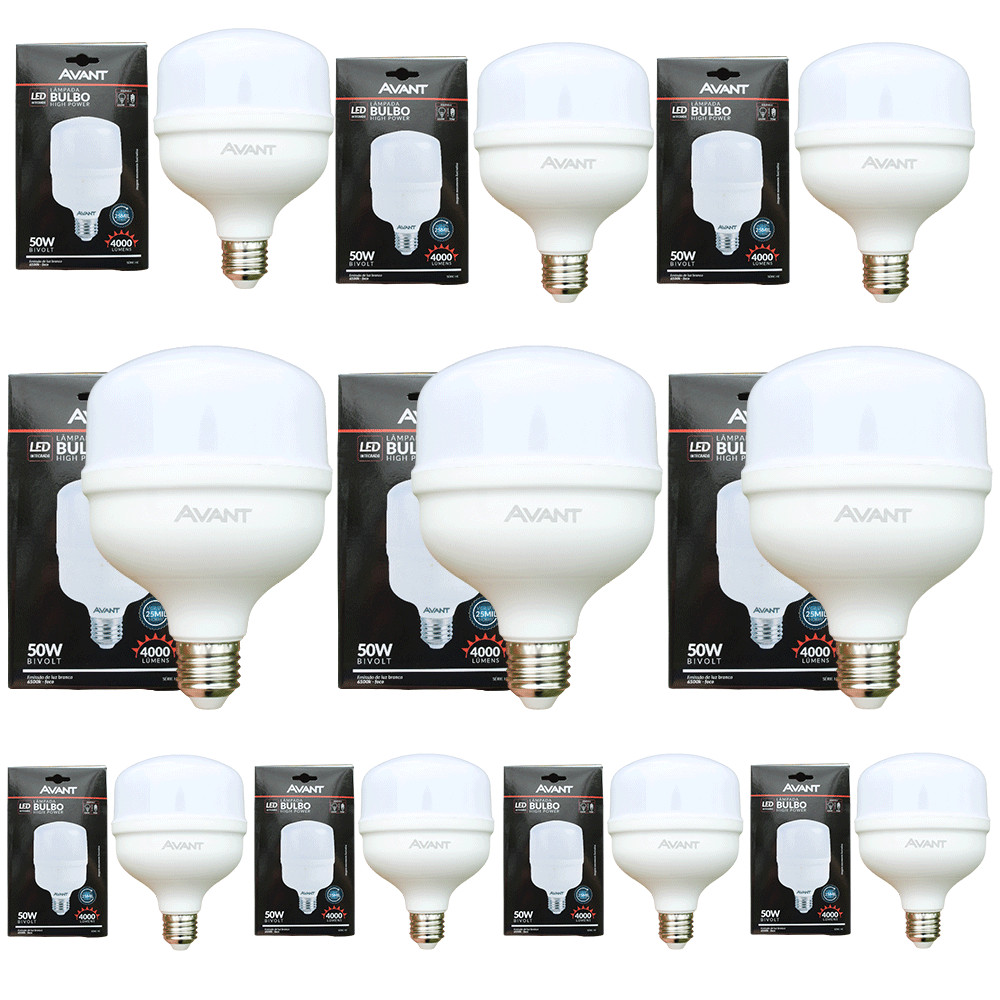 Kit 10 Lâmpadas LED Avant 50W High Power 4000lm Luz Branca 6500K Bivolt ...