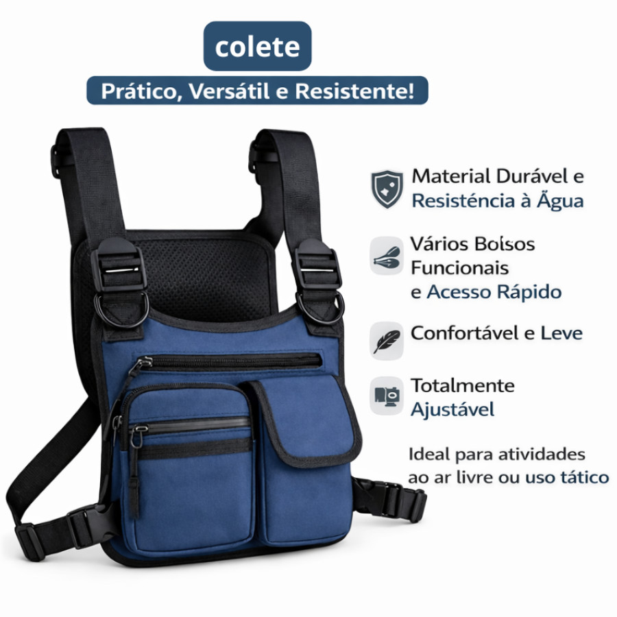 Mochila Pochete Tática Masculina Impermeável Preta Versátil - Bolsa de Peito Esportiva