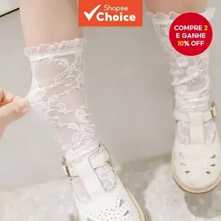 Meias Para Bebês Meninas Com Renda Branca Na Altura Do Joelho , De Malha Respirável De Verão Crianças Pequenas em Oferta na Shopee