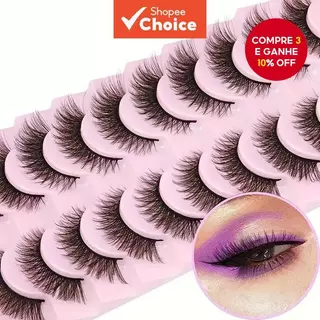 Cílios Postiços Reutilizáveis 3D - Olho de Gato Estereoscópico 10 Pares Leve e Sem Sensação Modificador de Forma dos em Oferta na Shopee