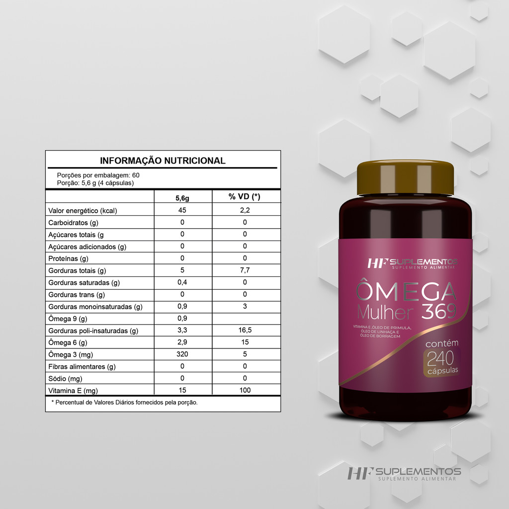OMEGA 3 6 9 MULHER 240CAPS HF SUPLEMENTOS
