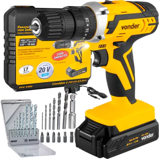 Kit Parafusadeira e Furadeira de Impacto Vonder com Acessórios e 8 Brocas Bosch CYL-1 em Oferta na Shopee