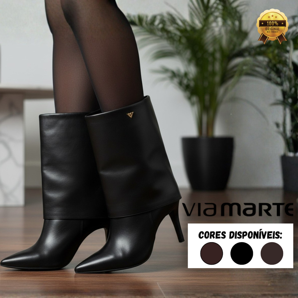 Bota Via Marte Feminina Capa Média Salto Bico Fino Moderna Conforto ...
