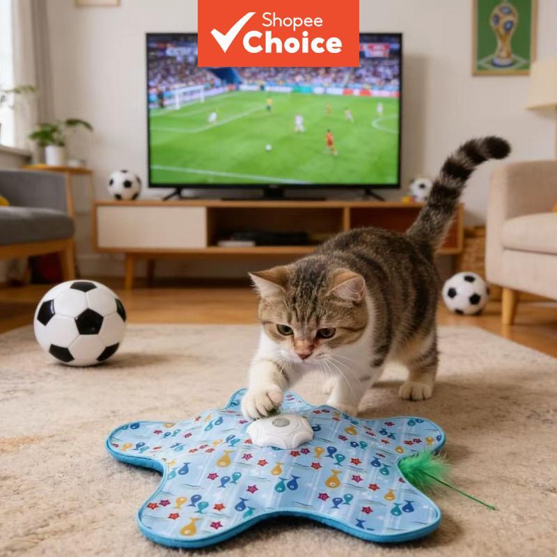 Brinquedo Interativo de Estrela-do-mar para Gatos Elétrico com Tapete Móvel e Teaser de Penas