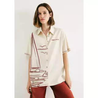 Camisa Feminina Manga Curta Estampada em Oferta na Shopee