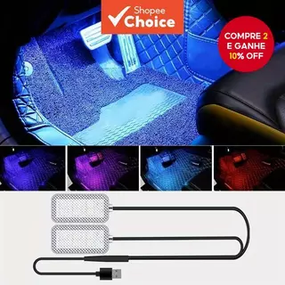 1drage 2/4 Luzes LED De Pé De Carro Com Luz Ambiente Para Carros USB Monocromáticas em Oferta na Shopee