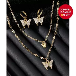 Conjunto De 3 Peças De Brincos E Colar De Borboleta , Joias Minimalistas De Zircônia , Corrente Com Pingente De Camada D em Oferta na Shopee