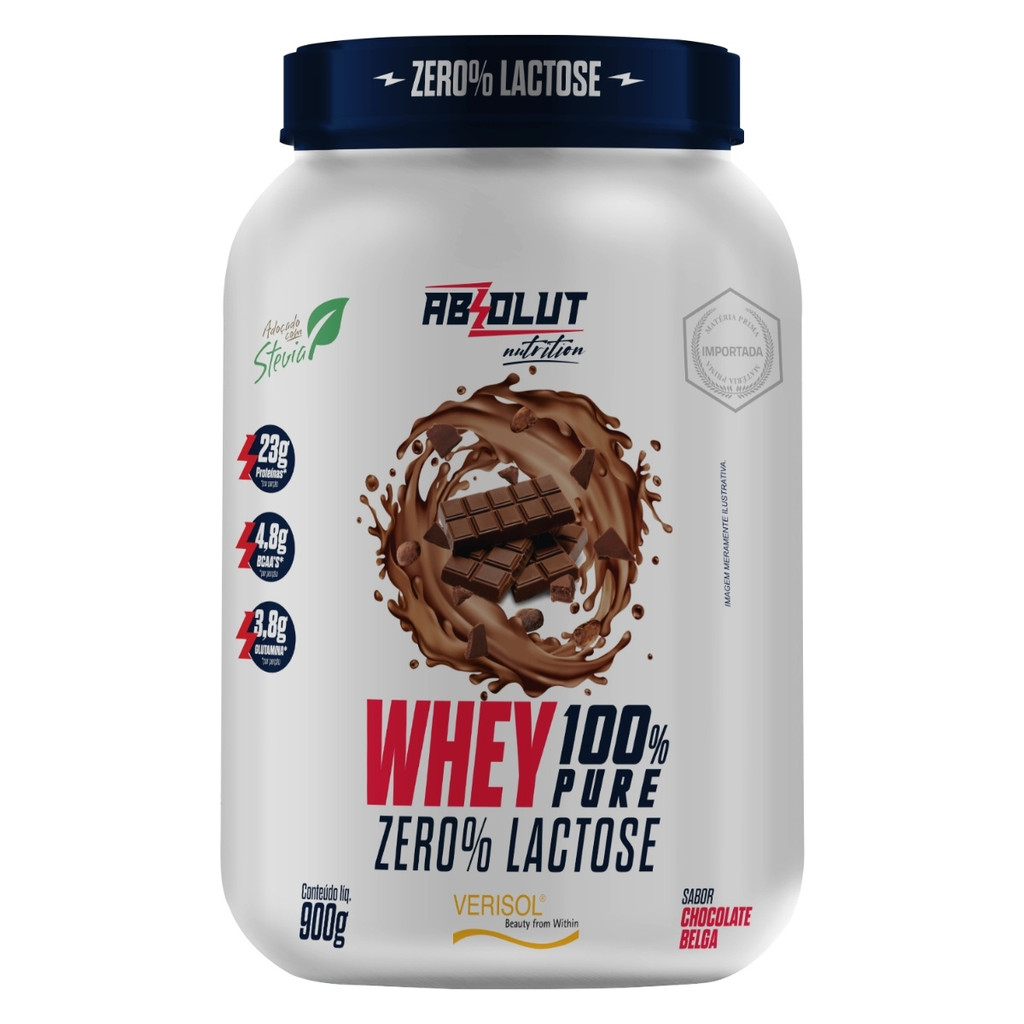 Whey 100% Zero Lactose Pote 900g Sabor Chocolate Belga Absolut Nutrition