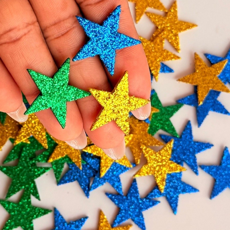 100 Apliques Estrelas Coloridas Copa do Mundo de EVA com Glitter ...