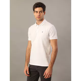 Polo Masculina Logo Bordado Calvin Klein Jeans - Branco 2 em Oferta na Shopee