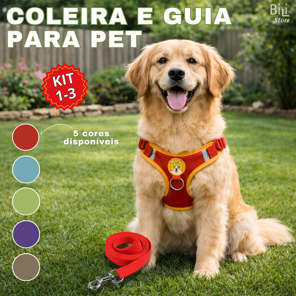 Coleira De Peitoral Cachorro Com Guia Para Caes e Gatos De Estimação ...