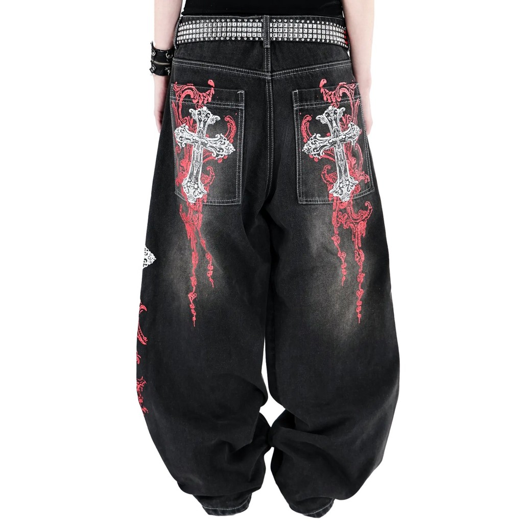Y2K Baggy Jeans Punk Impressão Grande Bolso Masculino Casual Rock