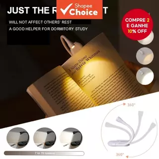 Luz de Livro LED Portátil Recarregável USB, Protetora dos Olhos, Mini 360° Clip-On para Leitura. em Oferta na Shopee