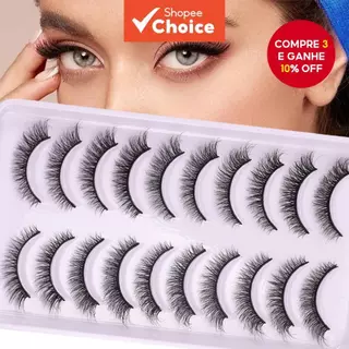 Cílios De Olho De Gato Finos Naturais (10 Pares)-Extensões De Longa Qualidade Com Volume 3D , Postiços Leves Feitos À Mã em Oferta na Shopee