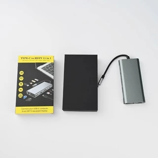 Hub Adaptador USB-C 11 em 1 com HDMI, VGA, LAN, USB 3.0, Leitor de Cartões e Áudio – Tipo-C Multifuncional jehnny