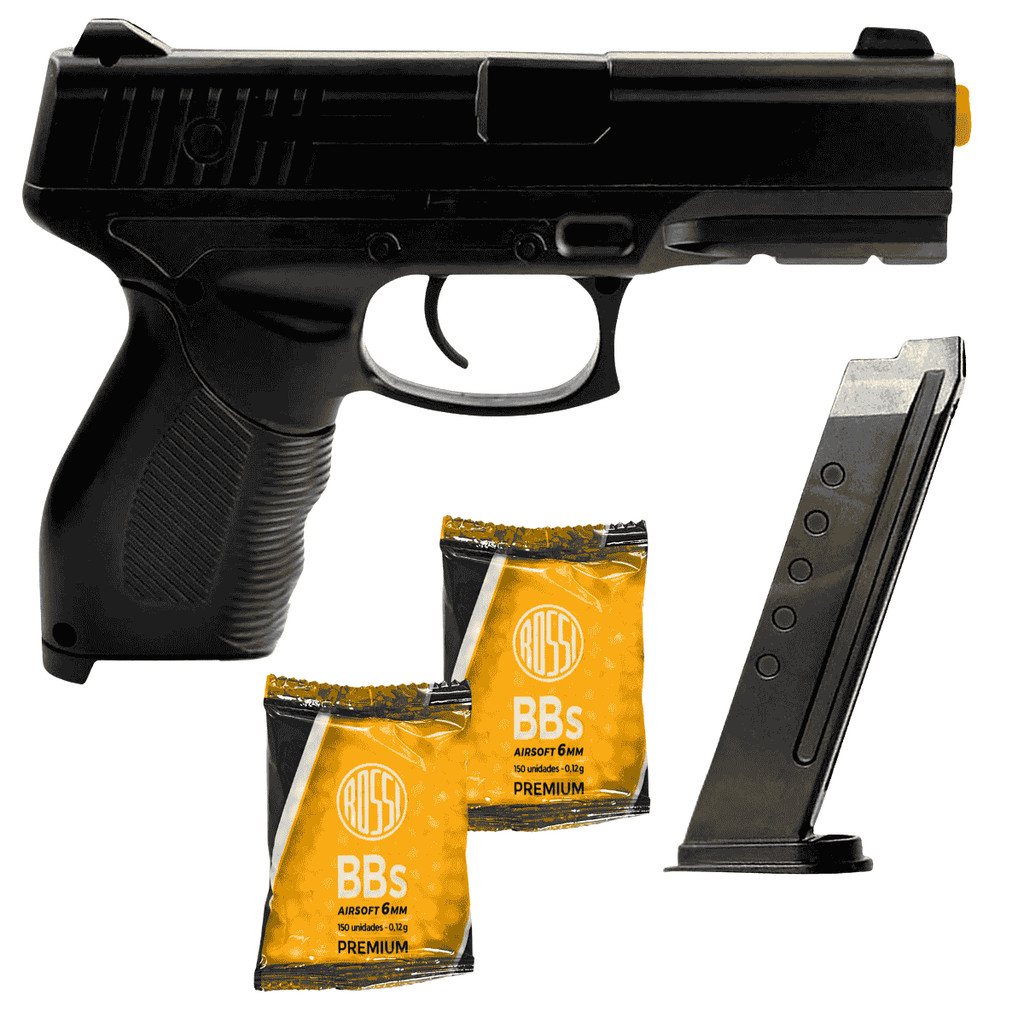 Arma Airsoft Pistola 6mm Spring Rossi 24/7 Vigor V310 + Munições BBs Arena Lazer