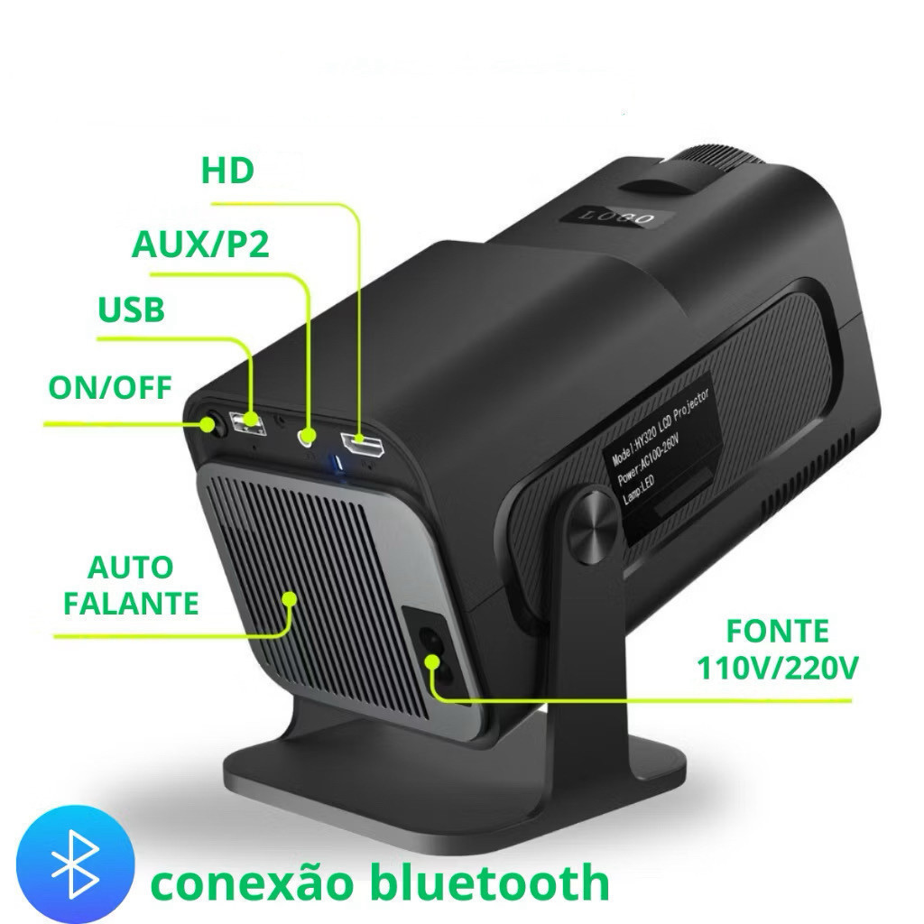 Mini Projetor HY320 Portátil Full HD 1080p | Compatível 4K
