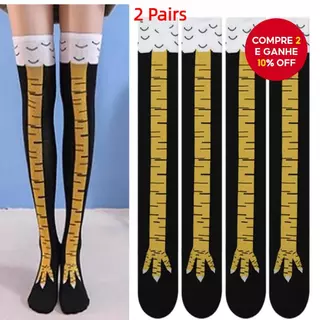 Meias Virais Para Pernas De Frango 2 Pares | Engraçadas E Inovadoras Halloween Na Altura Do Joelho (Pretas/Laranjas) em Oferta na Shopee