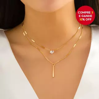 Colar De Corrente De 2 Camadas Com Pingente De Bastão De Coração De Cristal Na Moda Feminina Joias Presente em Oferta na Shopee