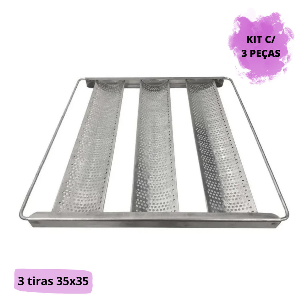 Kit 3 Assadeira Pão de Sal Esteira 35x35 Forno Caseiro 3 Tir