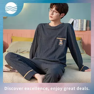Pijama Masculino De Primavera E Outono De Algodão Puro De Manga Comprida Solto Mais Tamanho s 12,28 em Oferta na Shopee