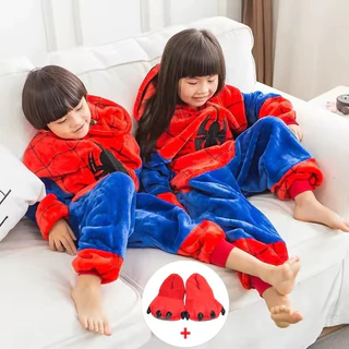 Pijama Infantil do Homem-Aranha para Meninos, Macacão de Flanela Quente de Inverno com Estampa de Animal de Desenho Anim em Oferta na Shopee