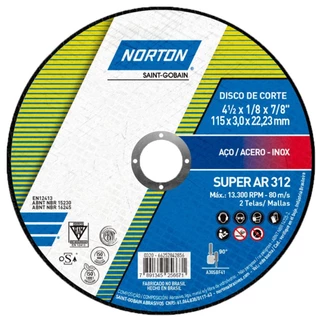 Disco de corte para metal 4.1/2 x 1/8 x 7/8pol AR312 Norton em Oferta na Shopee
