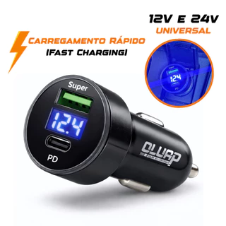 Carregador Rápido Celular Carro Caminhão USB/ USB-C -12V/24V