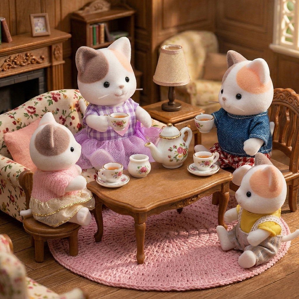 family cats　0728 Familia Gato Bonecos Casinha Feliz Personagens Miniatura Para