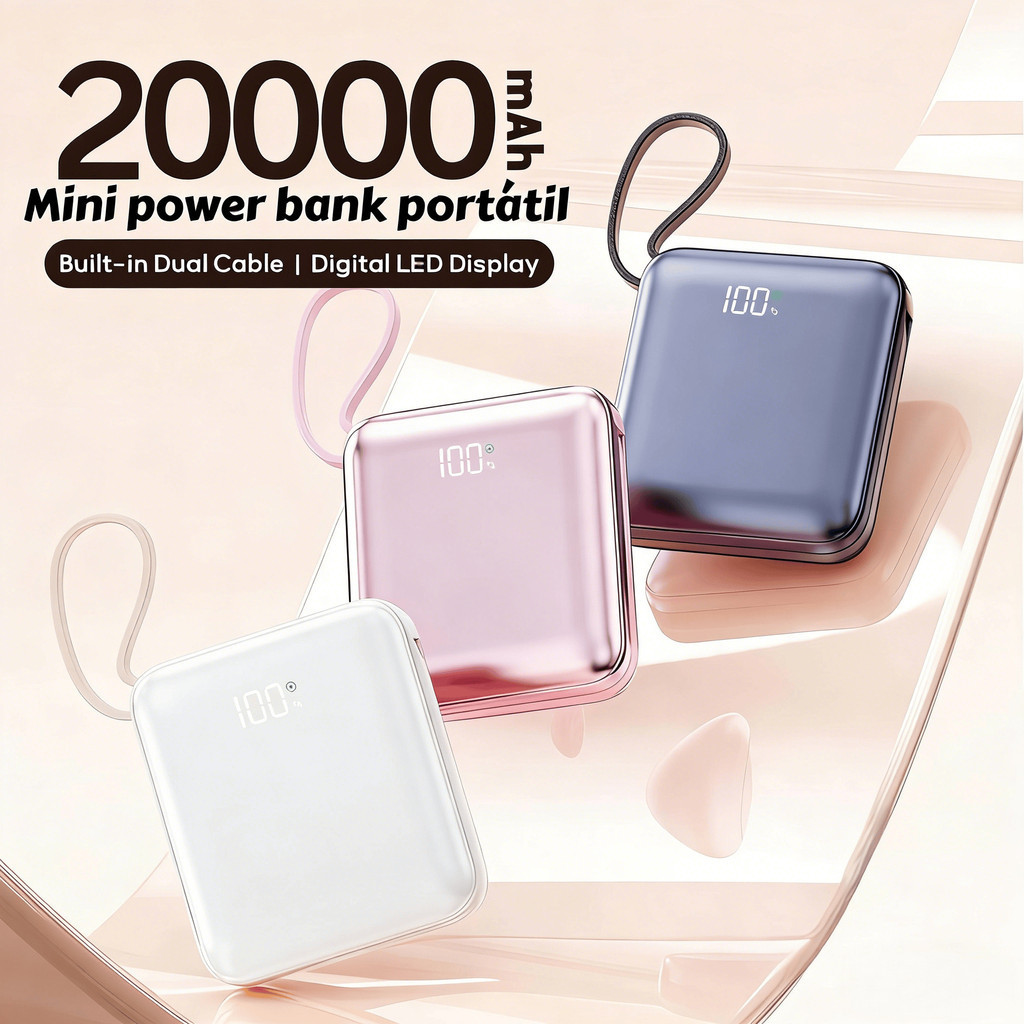 Mini power bank portátil 20.000 mAh com IOS e cabo Tipo C | Shopee Brasil