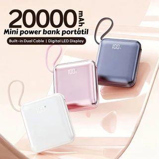 Mini power bank portátil 20.000 mAh com IOS e cabo Tipo C