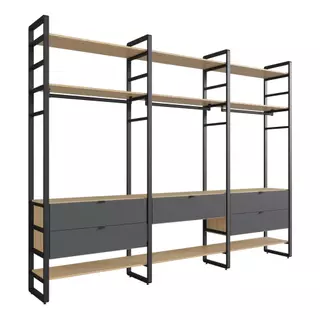 Closet Aberto Com 5 Gavetas e 9 Prateleiras Herval Valence, Cedro/Grafite em Oferta na Shopee