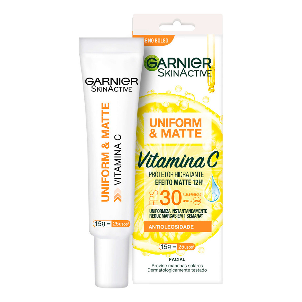 Protetor Hidratante Facial Garnier Uniform & Matte Vitamina C FPS 30, 15g