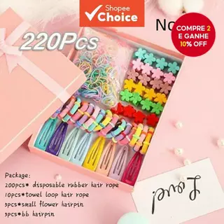 Novo Conjunto com 220 Pças de Prendedores de Cabelo em Cores de Doces e Elásticos para Penteado em Rabo de Cavalo para em Oferta na Shopee