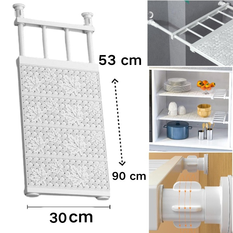 Organizador Prateleira Inteligente Retrátil portátil 53 a 90 cm Aço inoxidável Branca Extensível Largura 30cm