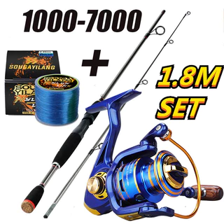 Sougayilang Conjunto De Vara De Pesca 2 Seções Portátil 1.8M De Fibra De Carbono De Alta Qualidade E Carretel 12BB 1000-