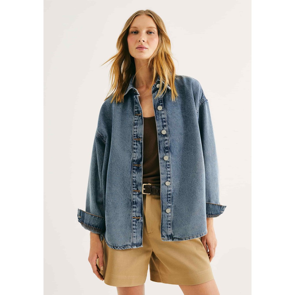 Camisa Feminina Oversized Jeans | Shopee Brasil