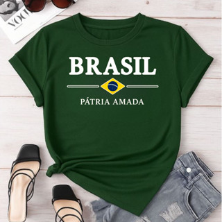 Camiseta Blusa T-shirt 100% Algodao Camisa Feminina Bandeira do Brasil Copa do Mundo em Oferta na Shopee