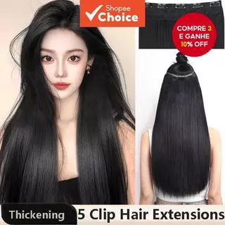 Extensões De Cabelo Longo E Reto De 40cm/50cm/60cm , Peruca Invisível De 5 Clipes Espessada Para Volume em Oferta na Shopee