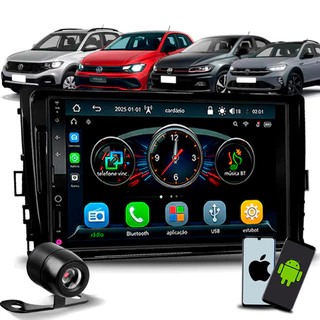 Kit Multimídia MP5 7" Roadstar + Moldura 2DIN Black Piano + Câmera de Ré Universal - T‑Cross/Polo/Virtus/Nivus em Oferta na Shopee