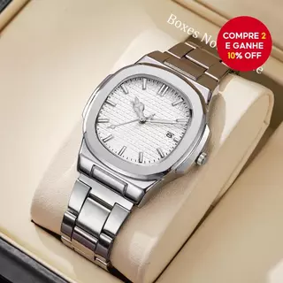 Relógio Empresarial Masculino , Mostrador Quadrado Com Calendário , Pulseira De Aço Inoxidável , Movimento De Quartzo em Oferta na Shopee