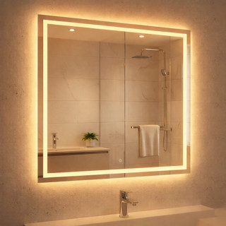 Espelho com Touch Quadrado 40x40 Jateado Fino LED 3 Cores Touch