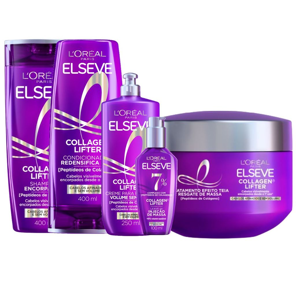 Kit Elseve Collagen Lifter Shampoo 400ml Condicionador 400ml Máscara ...