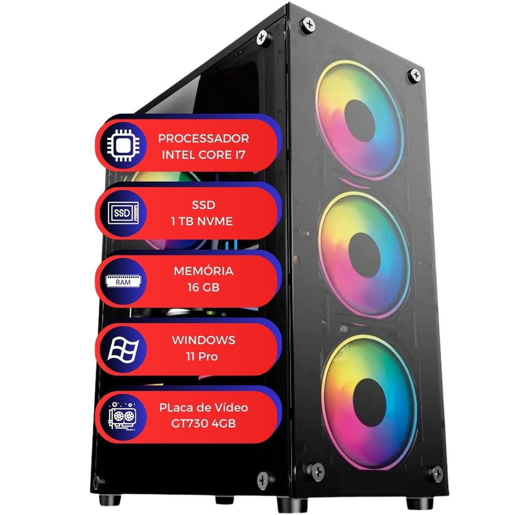PC Gamer MultiPC Core i7 GT730 4GB 16GB RAM SSD 1TB NVMe Windows