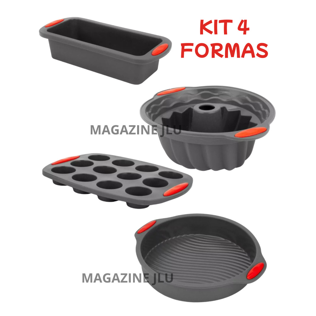 Kit 4 Formas de Bolo com Furo Pão Cupcakes em Silicone Decor